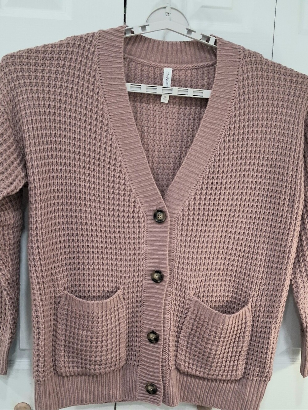 Mauve Waffle Knit Cardigan Sweater Pockets Cottagecore Grandmacore Granola Girl